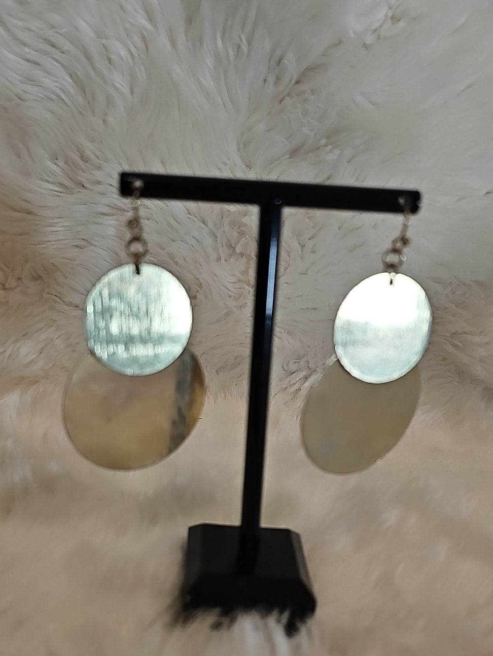 Vintage Metallic Double Disc Dangle Earrings 2”